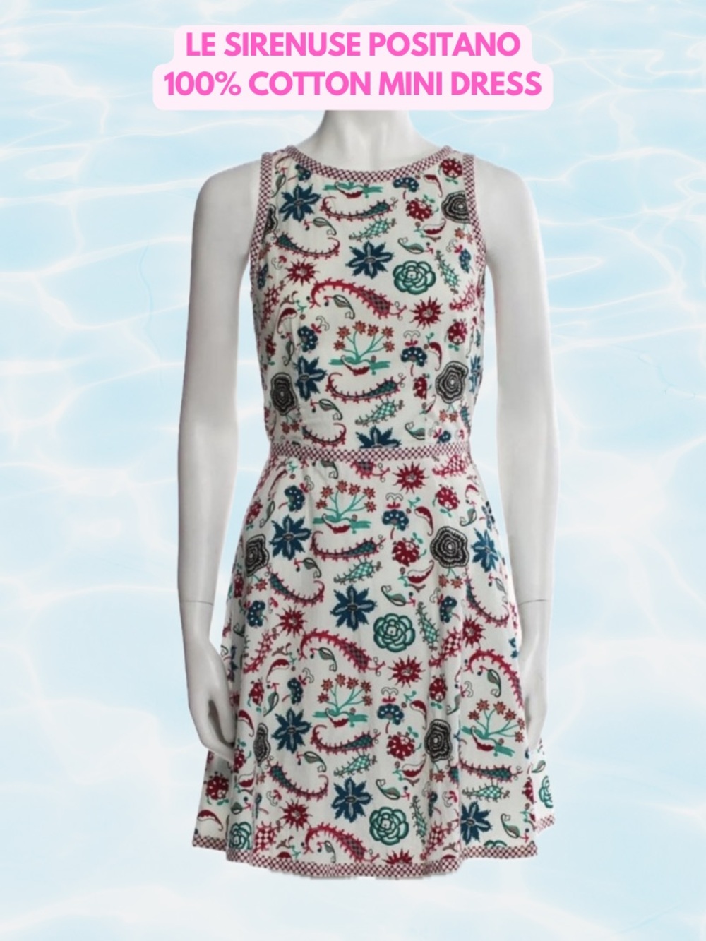 LE SIRENUSE POSITANO Floral Embroidered Mini Dress Size S